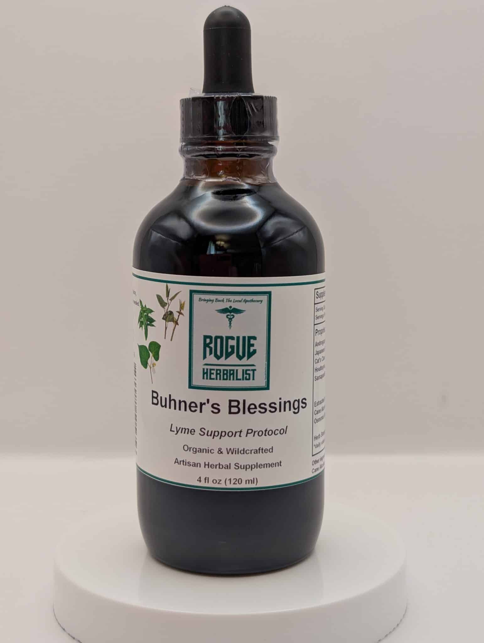 Buhner’s Blessings Lyme Support herbal tincture bottle – 4 oz front label – herbal Lyme protocol with andrographis, knotweed, and cat’s claw