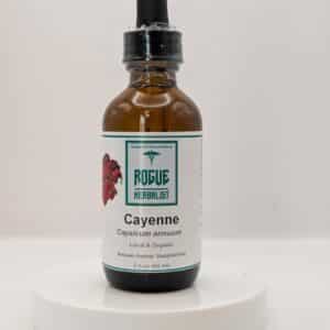 Bottle of Rogue Herbalist Cayenne Pepper Tincture 2 oz made from Capsicum annuum in 95% cane alcohol